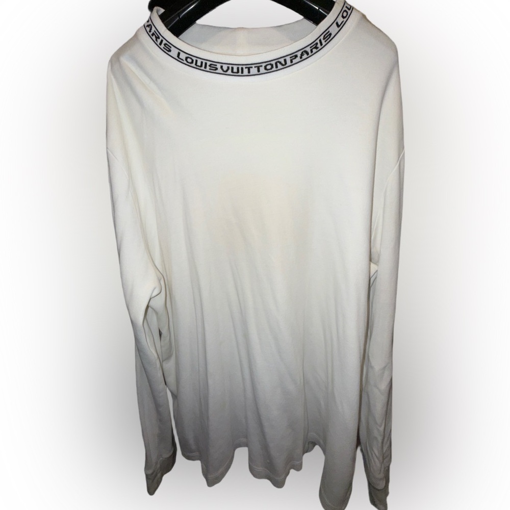 Louis Vuitton White Long Sleeve Tee with Logo Collar